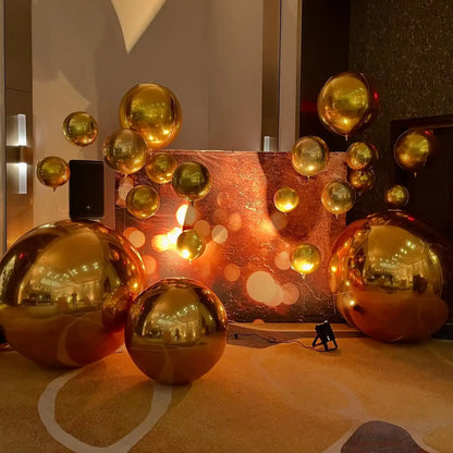 Grande bola de espelho inflável dourada, Bola espelhada de globo de aço inoxidável, adição