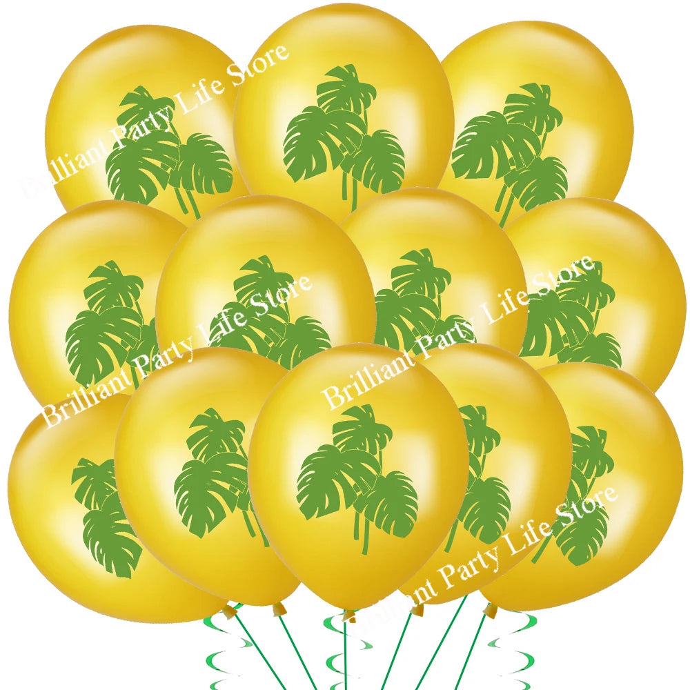 12 Peças Balões Festivos de Folhas de Aniversário Balões Verdes para Decoração Havaiana