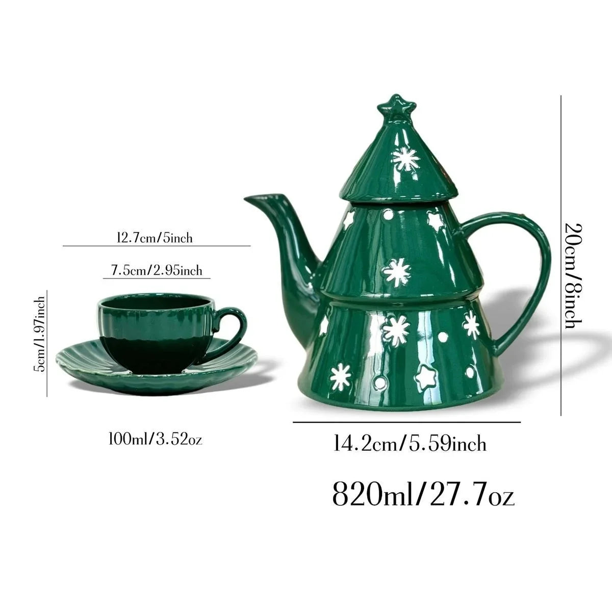 Bule de Chá em Formato de Árvore de Natal (820ml) e Bule de Porcelana Árvore de Natal Decorativo Cerâmica