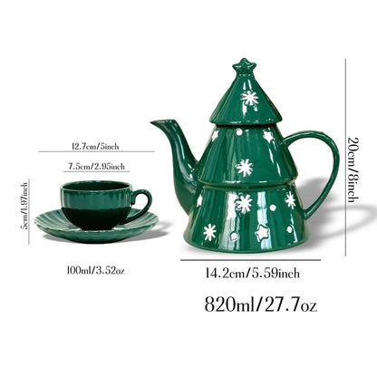 Bule de Chá em Formato de Árvore de Natal (820ml) e Bule de Porcelana Árvore de Natal Decorativo Cerâmica