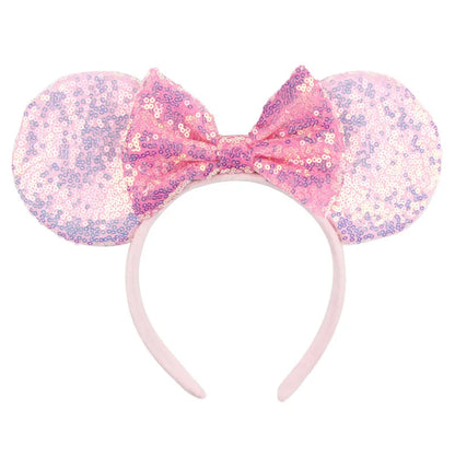Tiara de orelhas de Disney iluminada de luxo com laço piscante e estampa de bolinhas