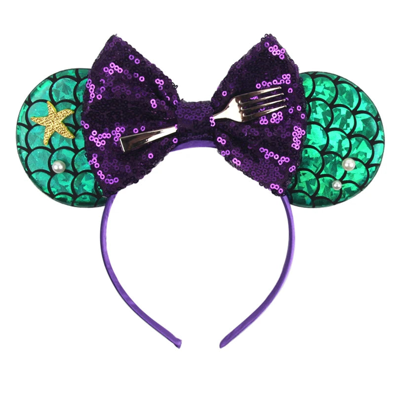 Tiara de orelhas de Disney iluminada de luxo com laço piscante e estampa de bolinhas