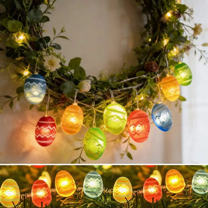 Cordão de Coelho LED Luzes de Páscoa, decorações de primavera de ovo coelho e cenoura