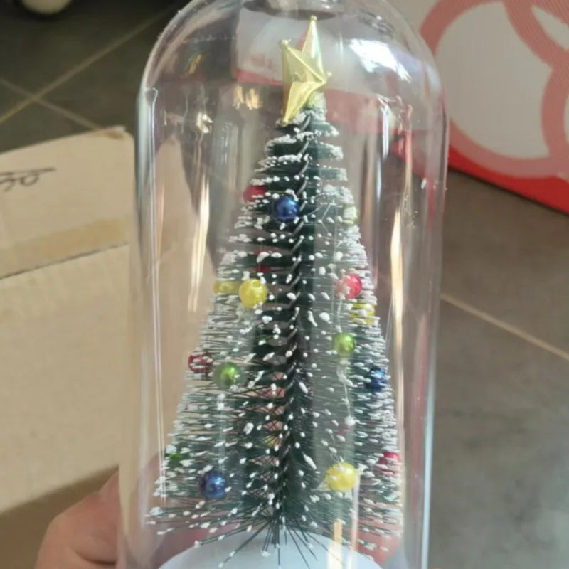 Enfeites de Natal Luminosos em Formato de Garrafa de Vidro com Miniaturas de Árvore de Natal e Papai Noel