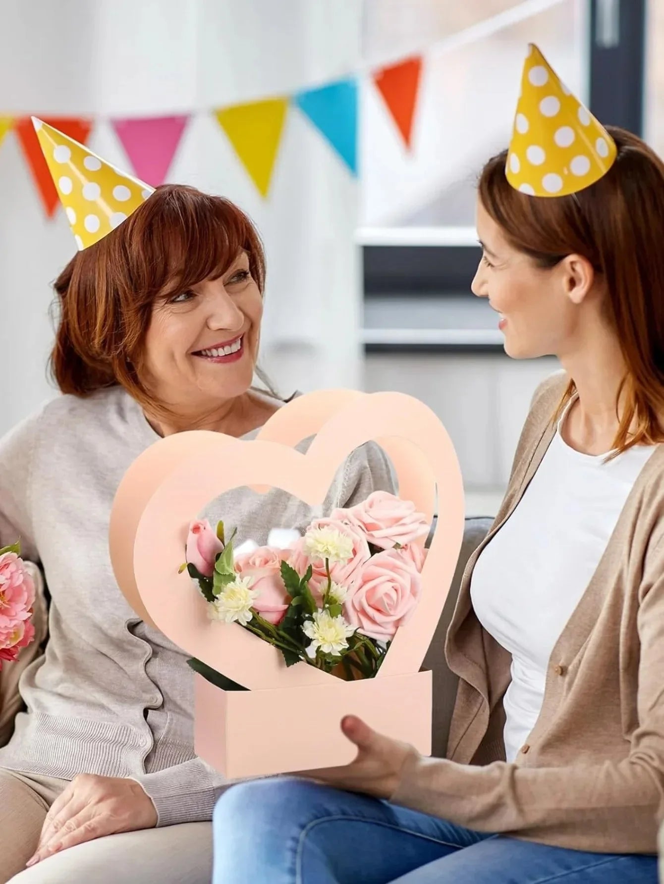 Sacola de flores amor conjunto de 10 peças cestos decorativos flores papelão dourados