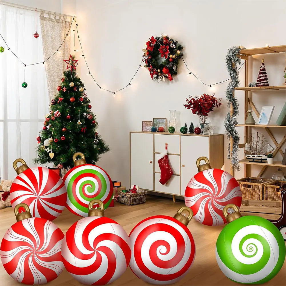 Grandes Bolas Infláveis de Natal, 24", Bola Inflável Gigante de PVC Decorada Natal e Bola