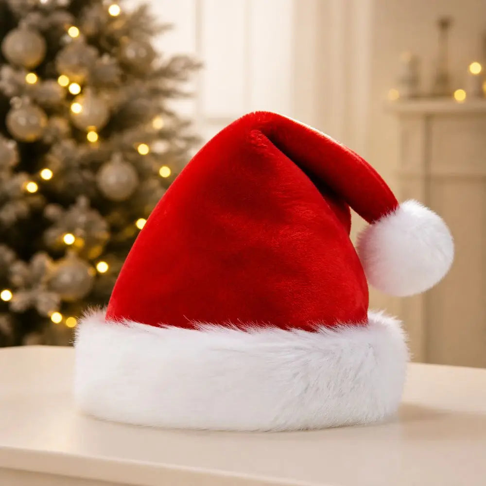 Gorro de Papai Noel de Veludo Multicolorido, Touca Natalina de Pelúcia Colorida