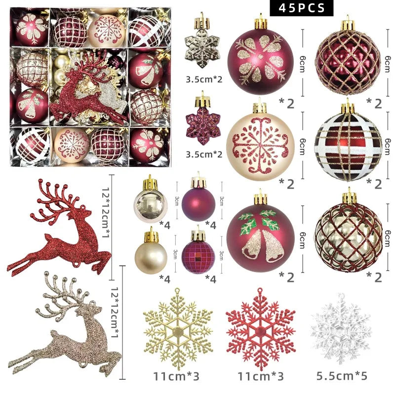 Bola de Natal Conjunto de 45 Peças de Enfeites de Bola de Natal Enfeites de Natal Variados