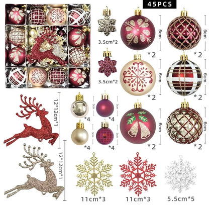 Bola de Natal Conjunto de 45 Peças de Enfeites de Bola de Natal Enfeites de Natal Variados