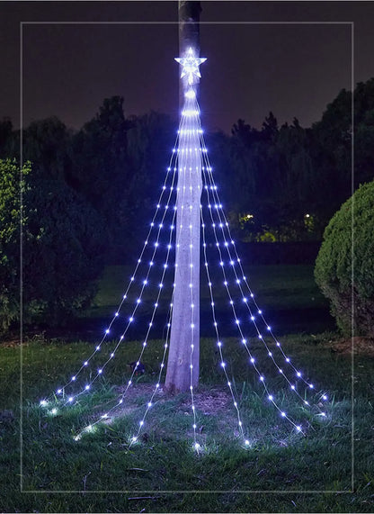 Corda Natal cachoeira com estrela 300 LED, penduradas 40 cm, cortina estrela
