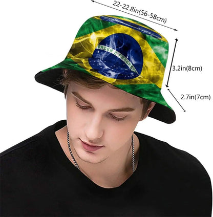 Chapéu Bucket Unissex com Estampa da Bandeira do Brasil, Estilo Pescador, Ideal Verão