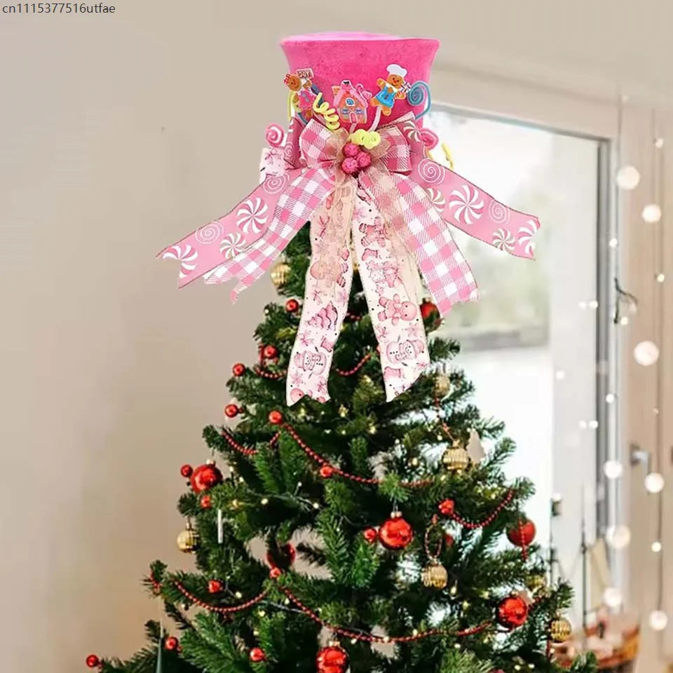 Topo de Árvore de Natal Chapéu de Árvore de Natal de Bengala Doce, Chapéu de Topo de Árvore Vermelho