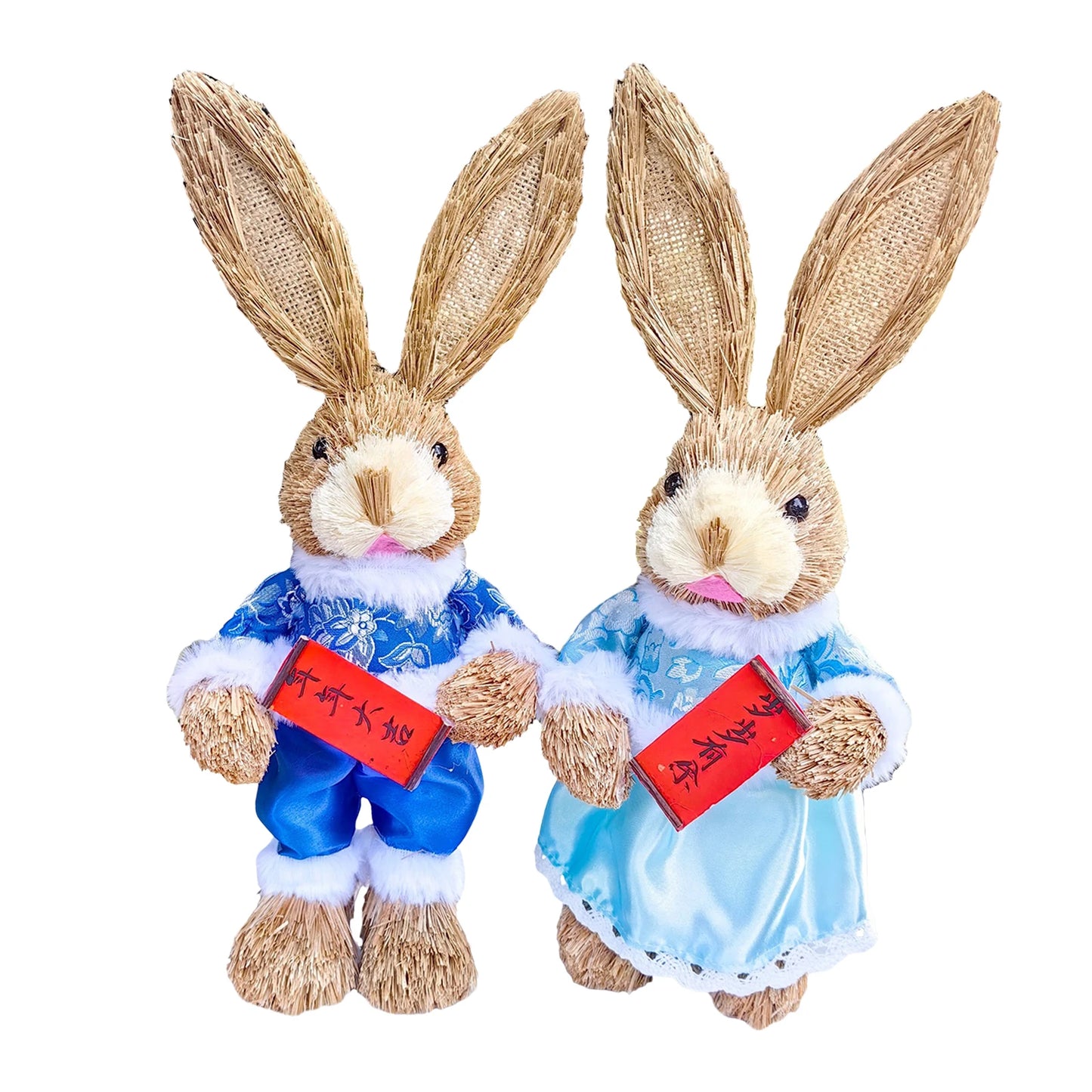 Casal De Coelhos De Páscoa Decoração Enfeite Coelhinhos - 35cm