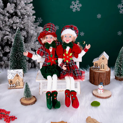 Conjunto de 2 elfos de Natal de 66 cm, adorável elfos vermelhos e verdes para pendurar