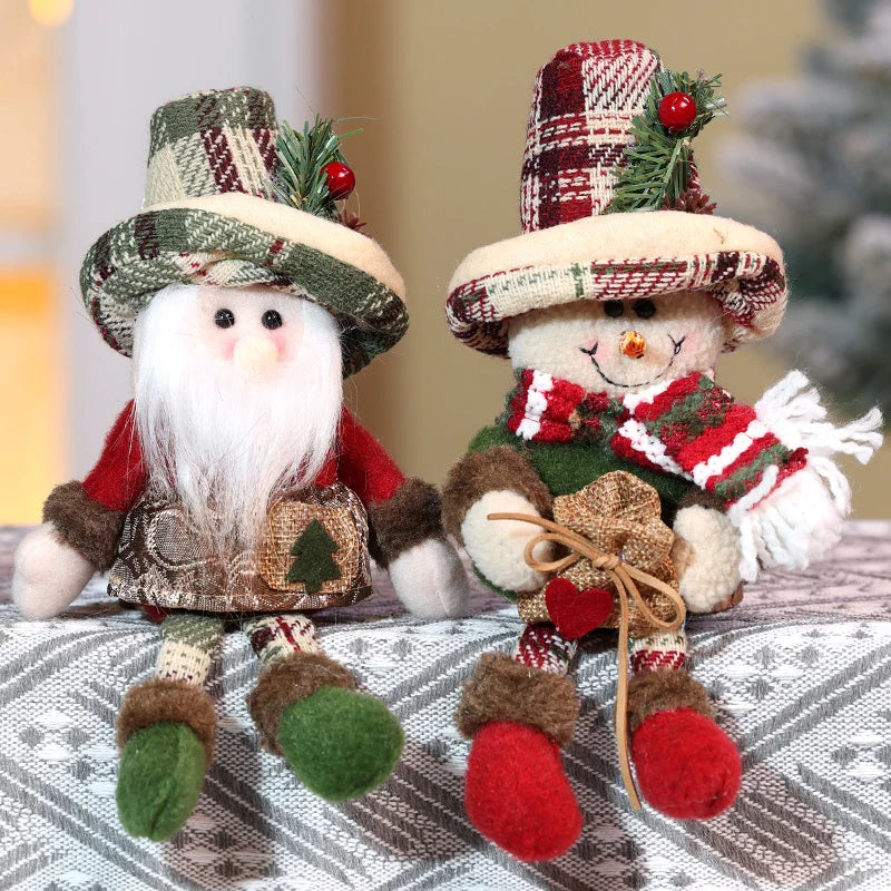 Boneco Conjunto de 1/2 Bonecos de Pelúcia Vintage do Papai Noel e do Boneco de Neve