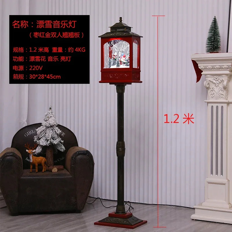 Poste lanterna natal decorativa com luz LED poste decorativo papai Noel Natal Luz e Neve
