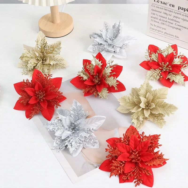 Flor de Poinsétia Artificial Conjunto de 5/10/20 peças Flores para Decoração de Árvore de Natal e Guirlanda