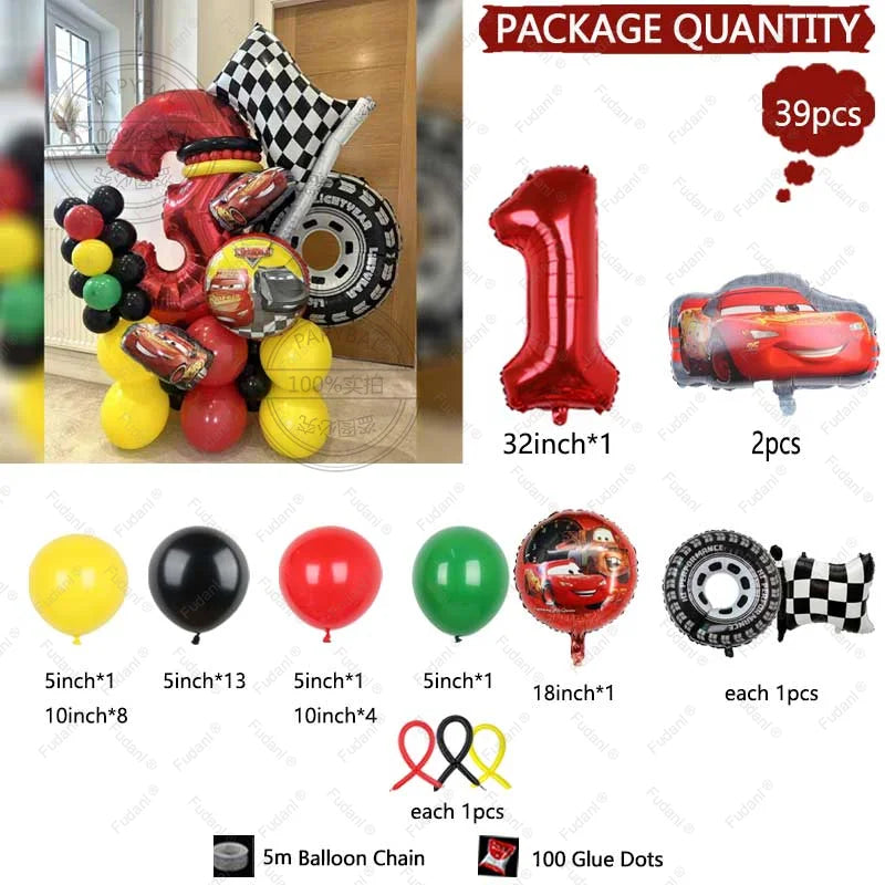 Kit Festa Balão Metalizado Carros Mcqueen Troféu, Kit Com 39 peças Balões Cor Colorido