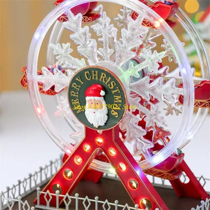 Roda-gigante rotativa de Natal de 28 cm com luzes LED, acompanhada música alegre Natal