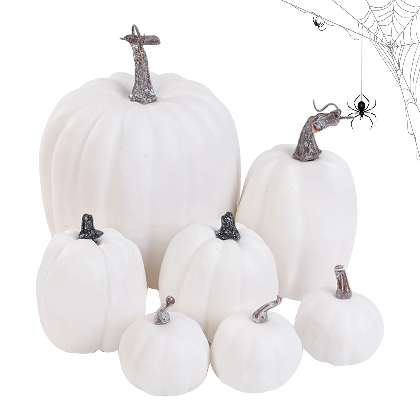 7 peças de decoração de abóboras artificiais laranja halloween variados abóboras