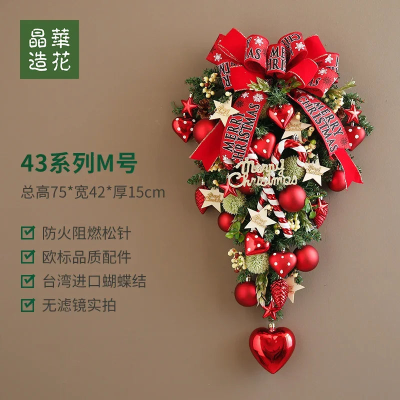 Guirlanda de Natal Nevada com Bolas Vermelhas, Pinhas e Azevinhos - Decoração Natalina