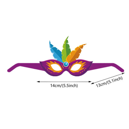 Máscaras de Carnaval com Óculos e Penas, Máscaras de Papel para Cosplay de Carnaval
