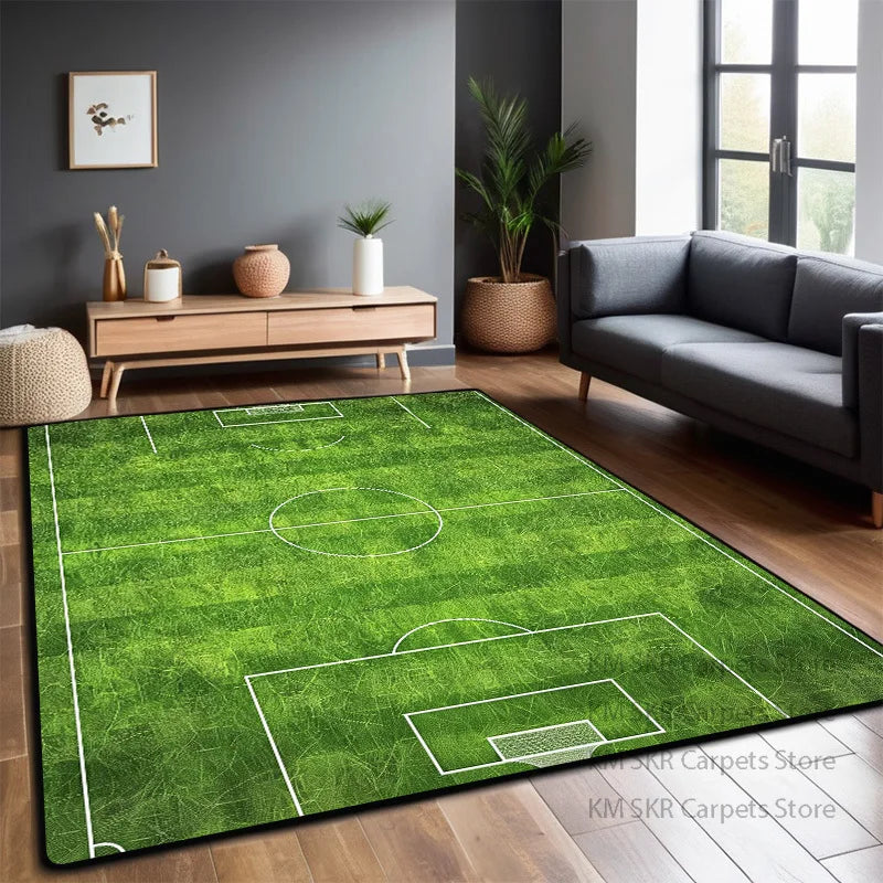 Tapete Campo de Futebol 3d Tapete de campo de futebol verde para quarto, sala de jogos