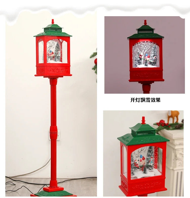 Poste Natalino Musical com Neve Artificial, 1.2 metros, Iluminação LED,  Músicas e 38cm