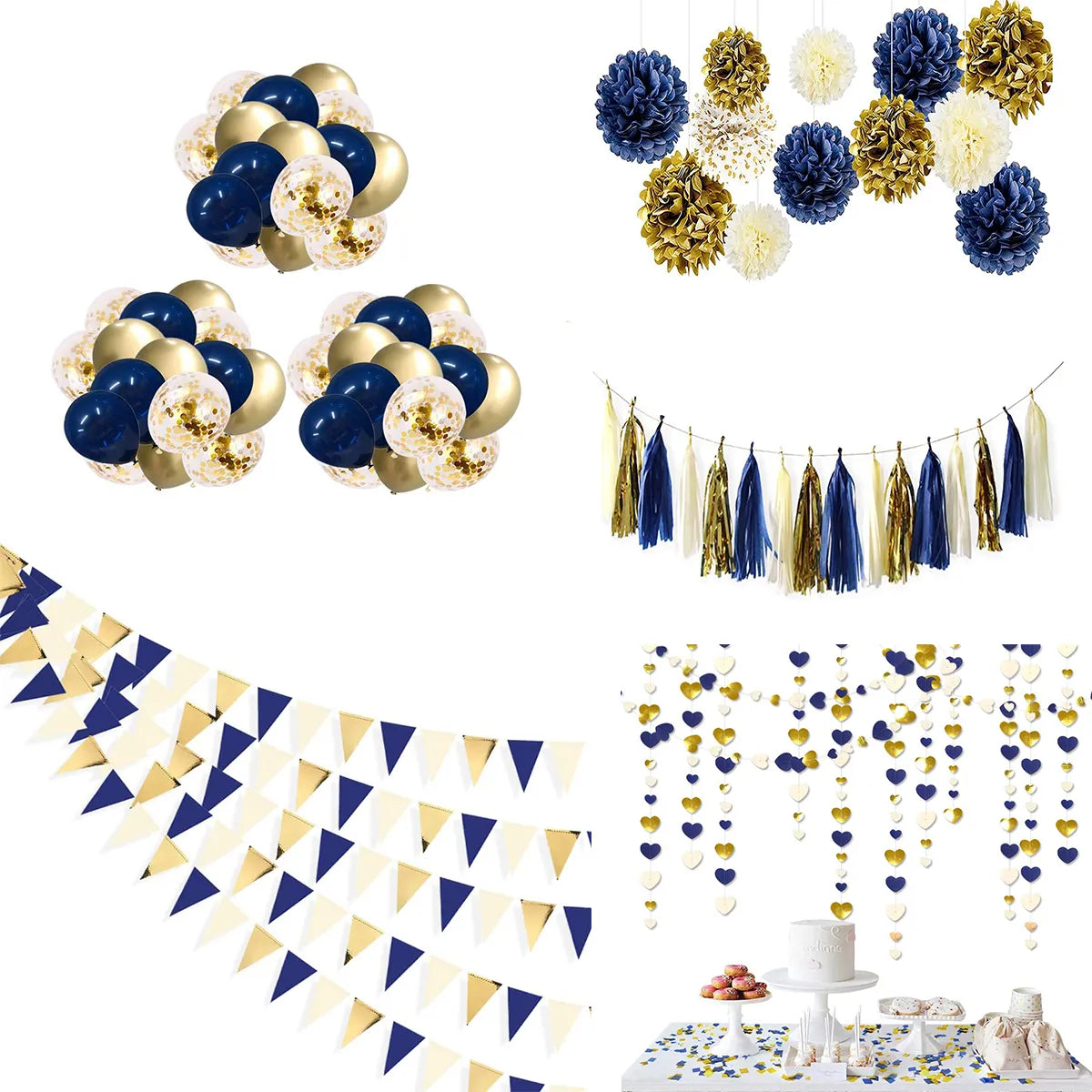 Decoração de festa de aniversário, banner de fundo azul marinho e dourado