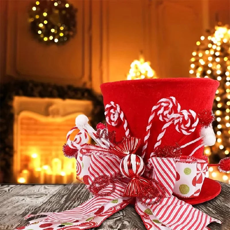 Topo Ponteira Árvore de Natal Chapéu Dobrável Chapéu de Árvore de Natal de Bengala Doce, Chapéu de Topo