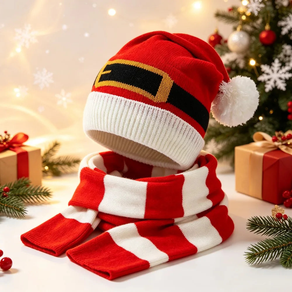 Gorro de Natal de Tricô, Touca de Papai Noel Cinto ou Gorro Natalino Feito à Mão 19cm*7.48 Pol./43cm*16.93 Pol.