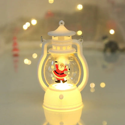 Lanterna Decorativa de Natal Vermelha Estilo Lamparina, com a Figura do Papai Noel no Interior e Iluminação LED