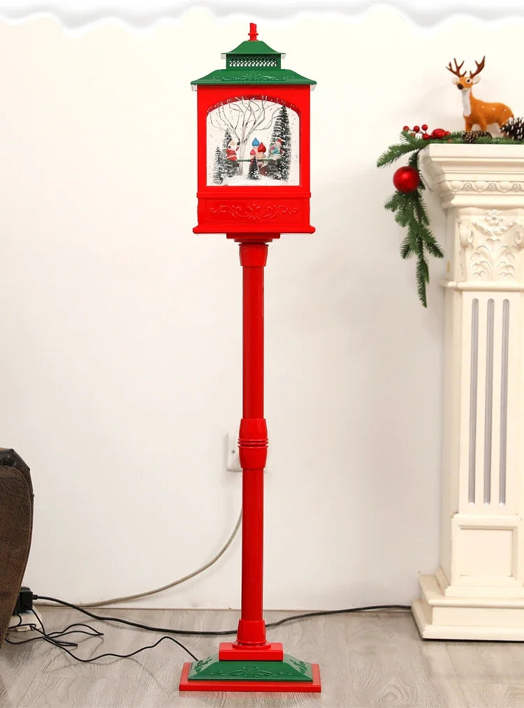 Poste Natalino Musical com Neve Artificial, 1.2 metros, Iluminação LED,  Músicas e 38cm