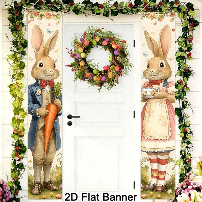 Banner de porta de páscoa sinal de alpendre de páscoa bandeira ovo coelho decoração