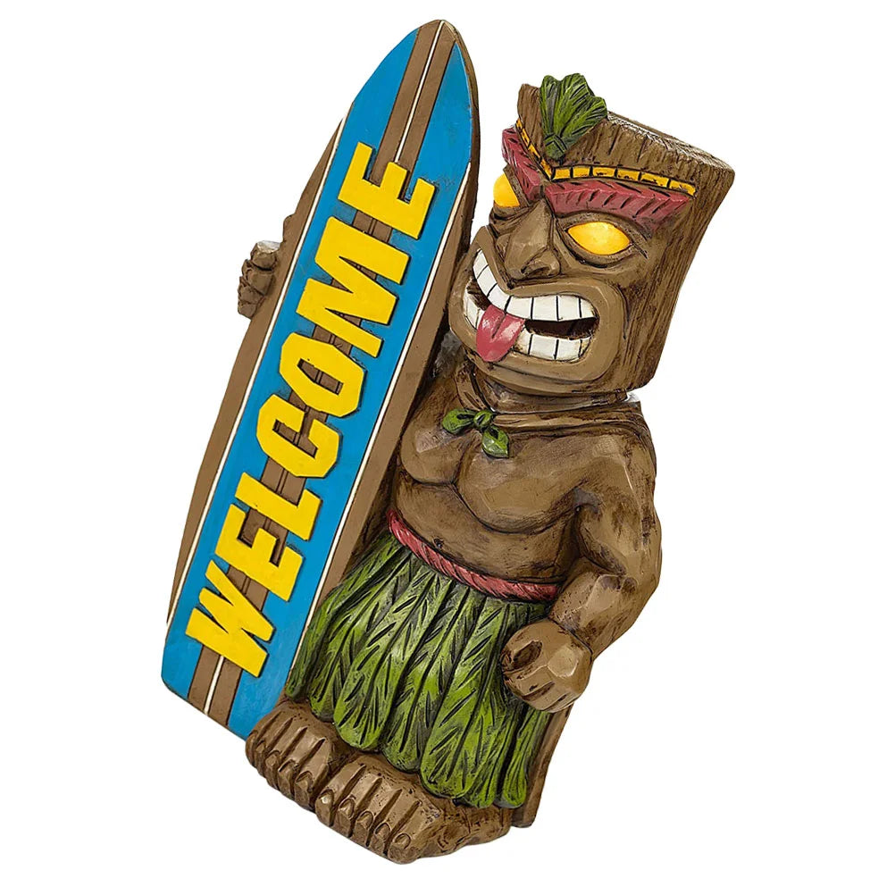 Estátua de Prancha de Surf Tiki de Boas-vindas, Estátua de Jardim Com Enfeites