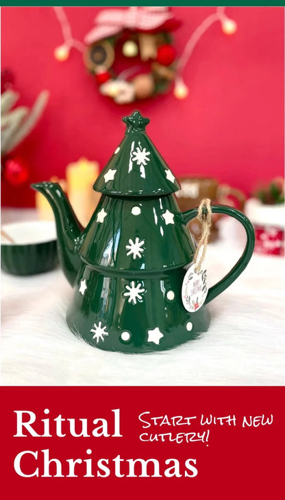 Bule de Chá em Formato de Árvore de Natal (820ml) e Bule de Porcelana Árvore de Natal Decorativo Cerâmica