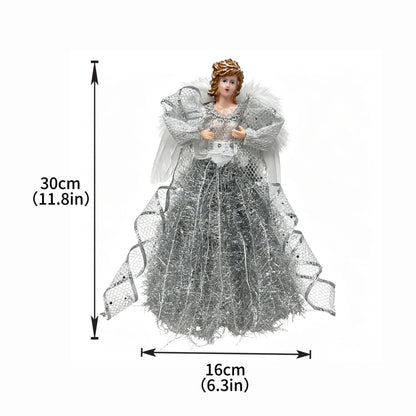 Anjos Natalinos Vestidos Brilhantes São Perfeitos Ponteira de Árvore de Natal 30cm*11.8 Pol./16cm*6.3 Pol.