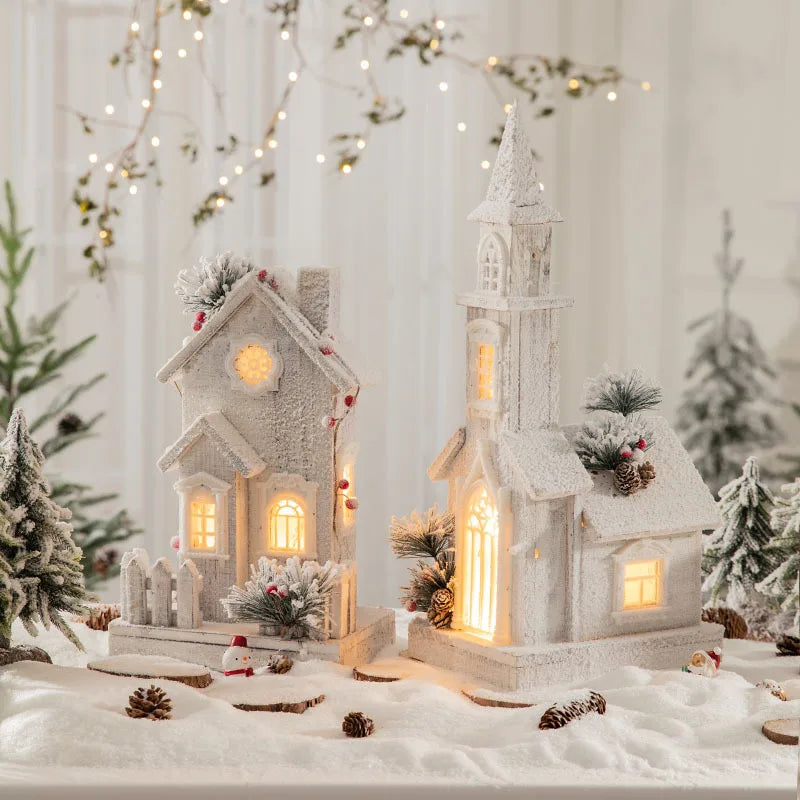 Casa Natalina de Shopping Natal de Madeira com Luzes Decoração de Mesa Festa de Natal