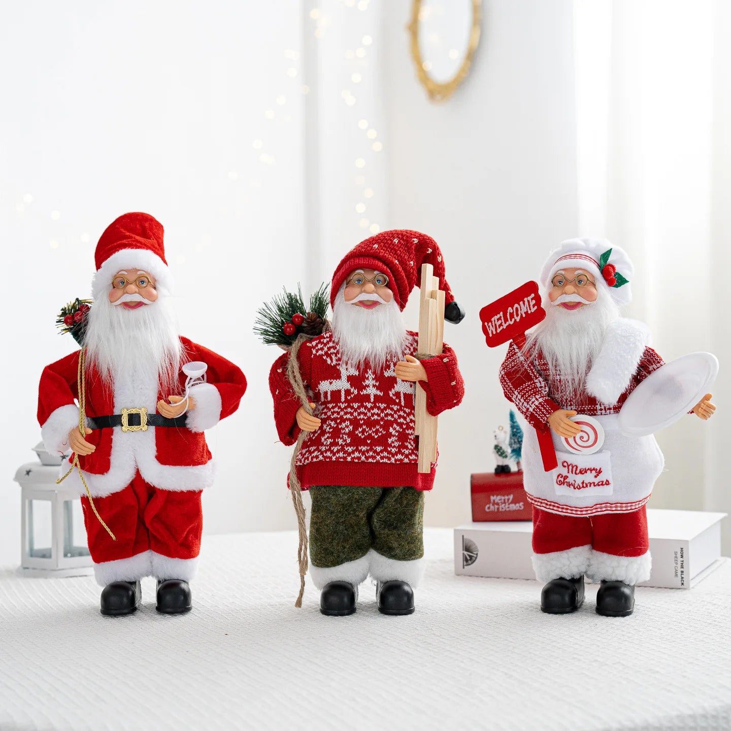 Boneco Papai Noel Lanterna Vermelho decoração de mesa de papai Noel de 30CM*11.81
