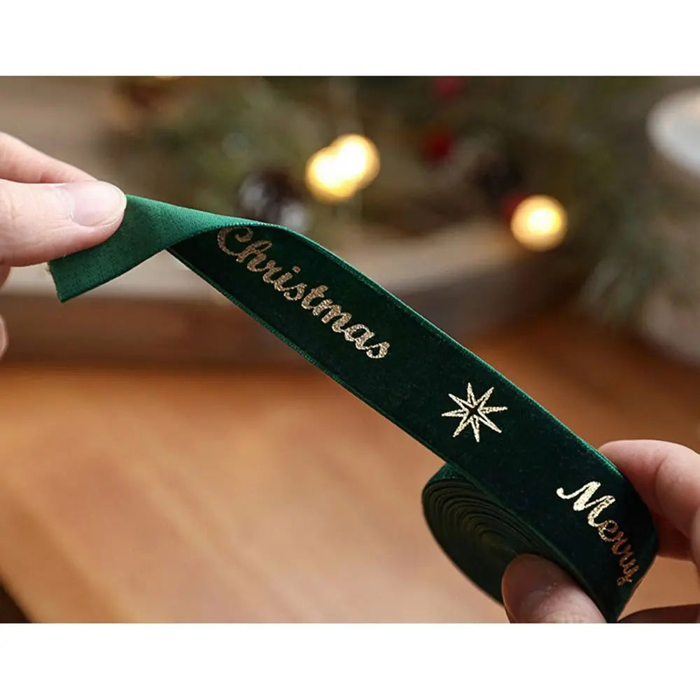 Fita de Natal de Veludo com Estampa de Estrela de Cetim e Seda de 2.5cm*5 Metros