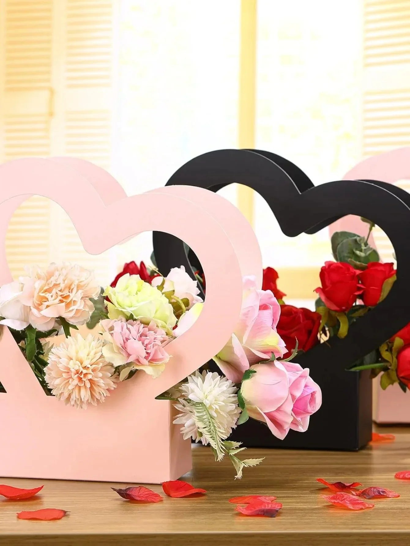 Sacola de flores amor conjunto de 10 peças cestos decorativos flores papelão dourados