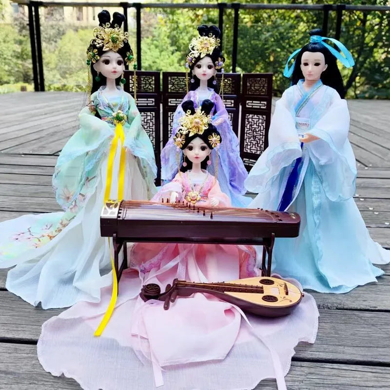 Boneca chinesa para menina, de boneca da Ásia com sapatos de suporte, cocar, boneca
