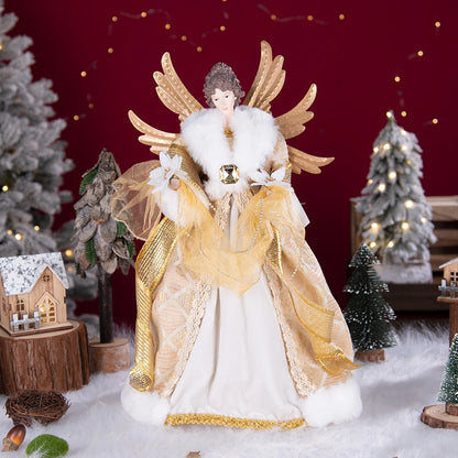 Enfeite de árvore de anjo de Natal asas douradas, elegante estatueta anjo vestido verde