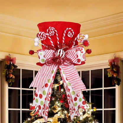 Topo Ponteira Árvore de Natal Chapéu Dobrável Chapéu de Árvore de Natal de Bengala Doce, Chapéu de Topo