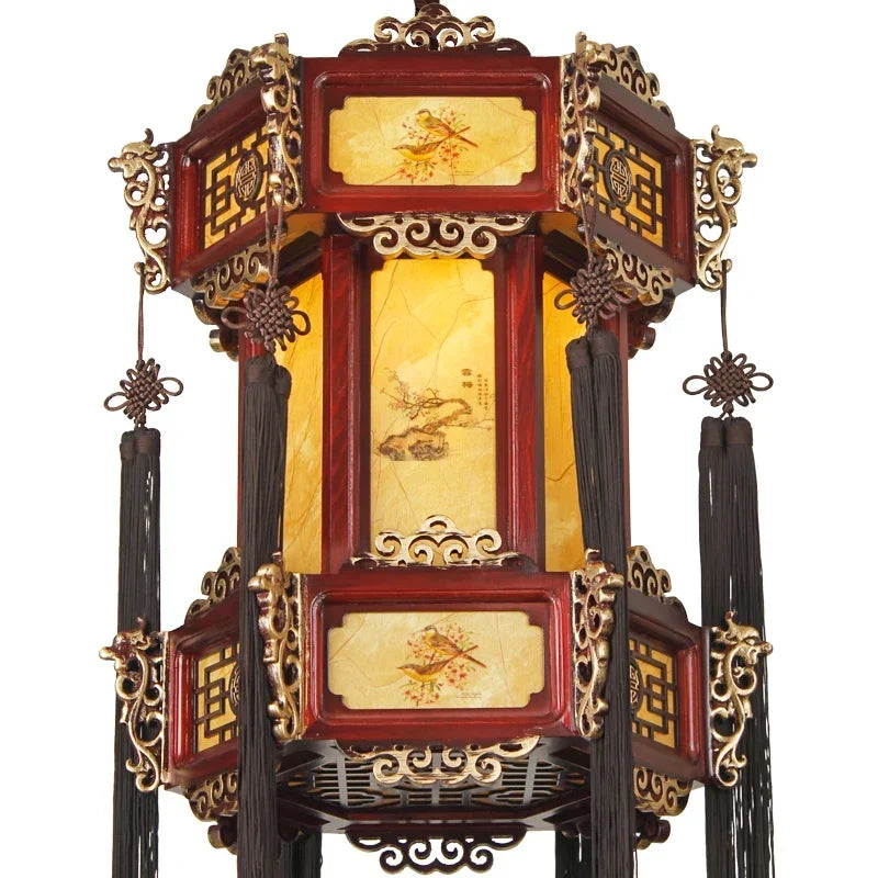 Luminária de madeira retrô Lustre antigo chinês, luminária pendente de lanterna palácio