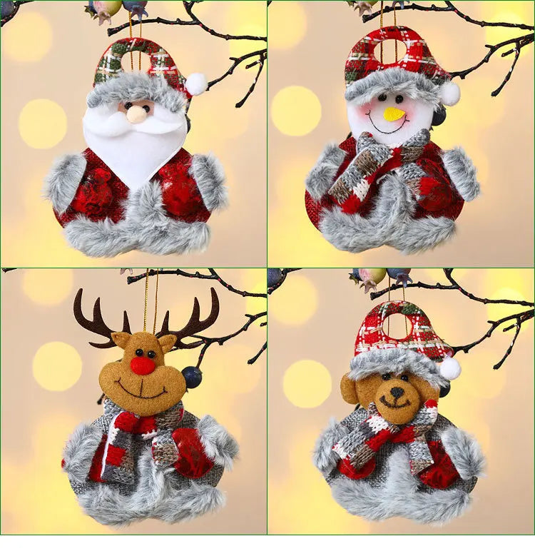 Kits Enfeites Natal Pelúcia Papai Noel e Neve Rena e Urso com Roupinha Verde e Vermelho