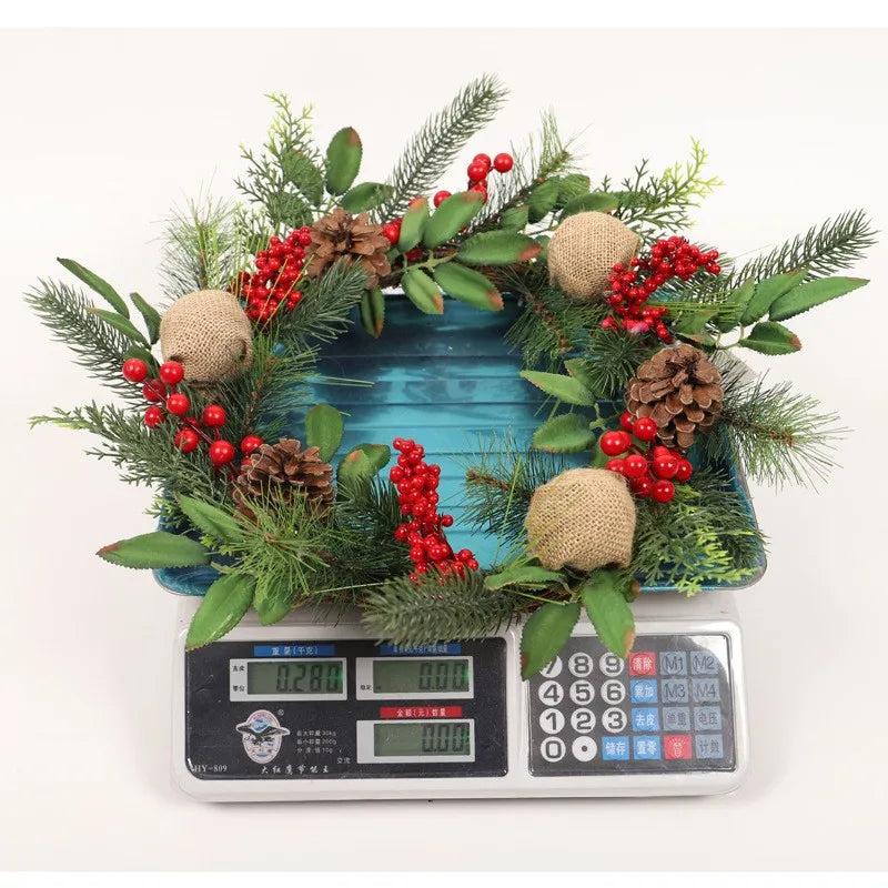 Guirlanda de Natal com pinhas, laço de algodão, guirlanda de porta Natal, guirlanda artificial