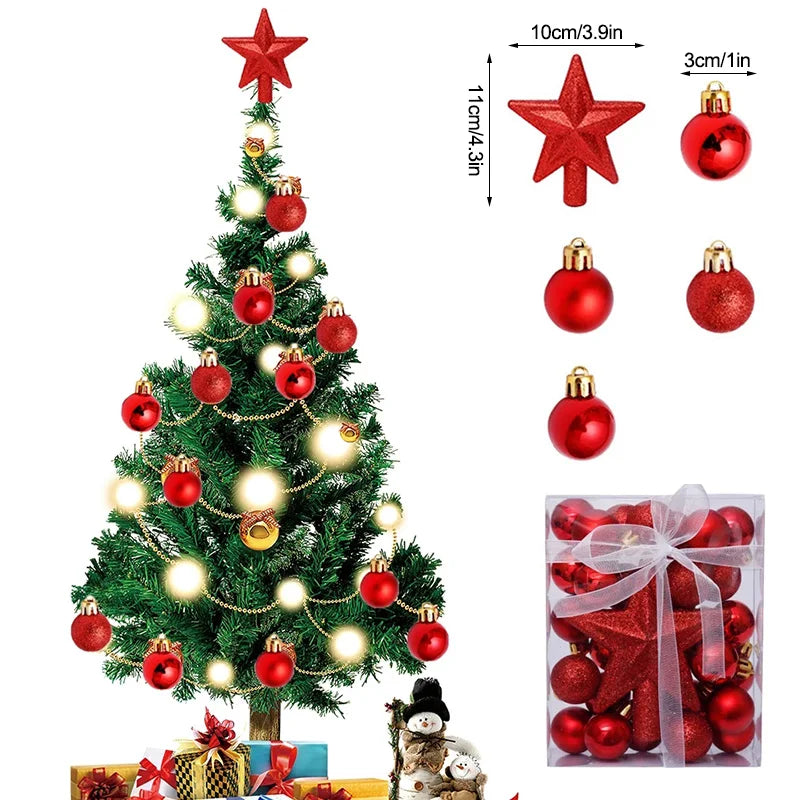 Kit bolas de Natal pingente 30 peças Bola de Natal de 3 cm com topo de árvore de Natal