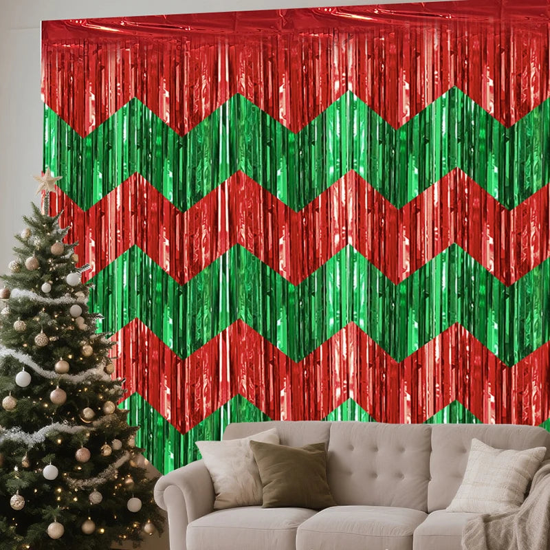 Cortina Ondulado Carnaval Pacote com 4, 9,5 cm x 2,8 m, dourado, verde e roxo