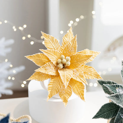 Flor De Natal Poinsétia Vermelho C/ Branco Enfeite e Árvore Terracota